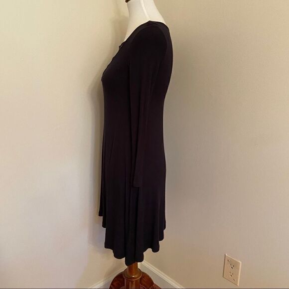 AE Black Ribbed Faux Lace Up 3/4 Sleeve Dress XXS - Picture 2 of 6